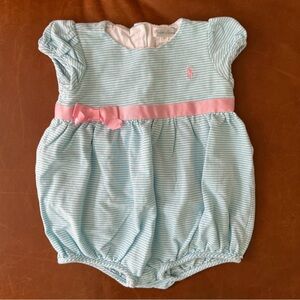 RALPH LAUREN Aqua Striped Bow Bubble, 18mo